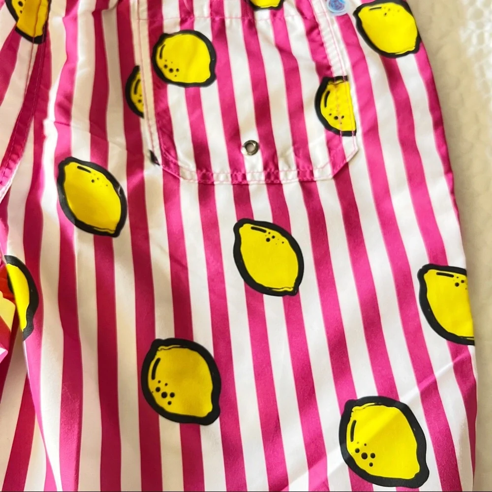 Mr. Swim Lemon Stripes Magenta/White Swim Trunks Men’s Size Large, NWT